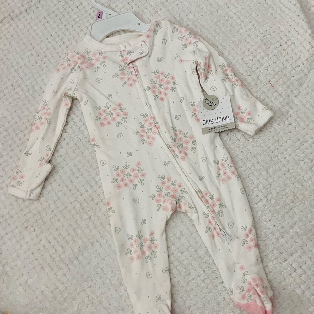 Okie Dokie Floral Kids One Piece - Pink and White